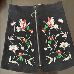 Umgee Black large oriental floral Mini Skirt with Colorful Embroidery